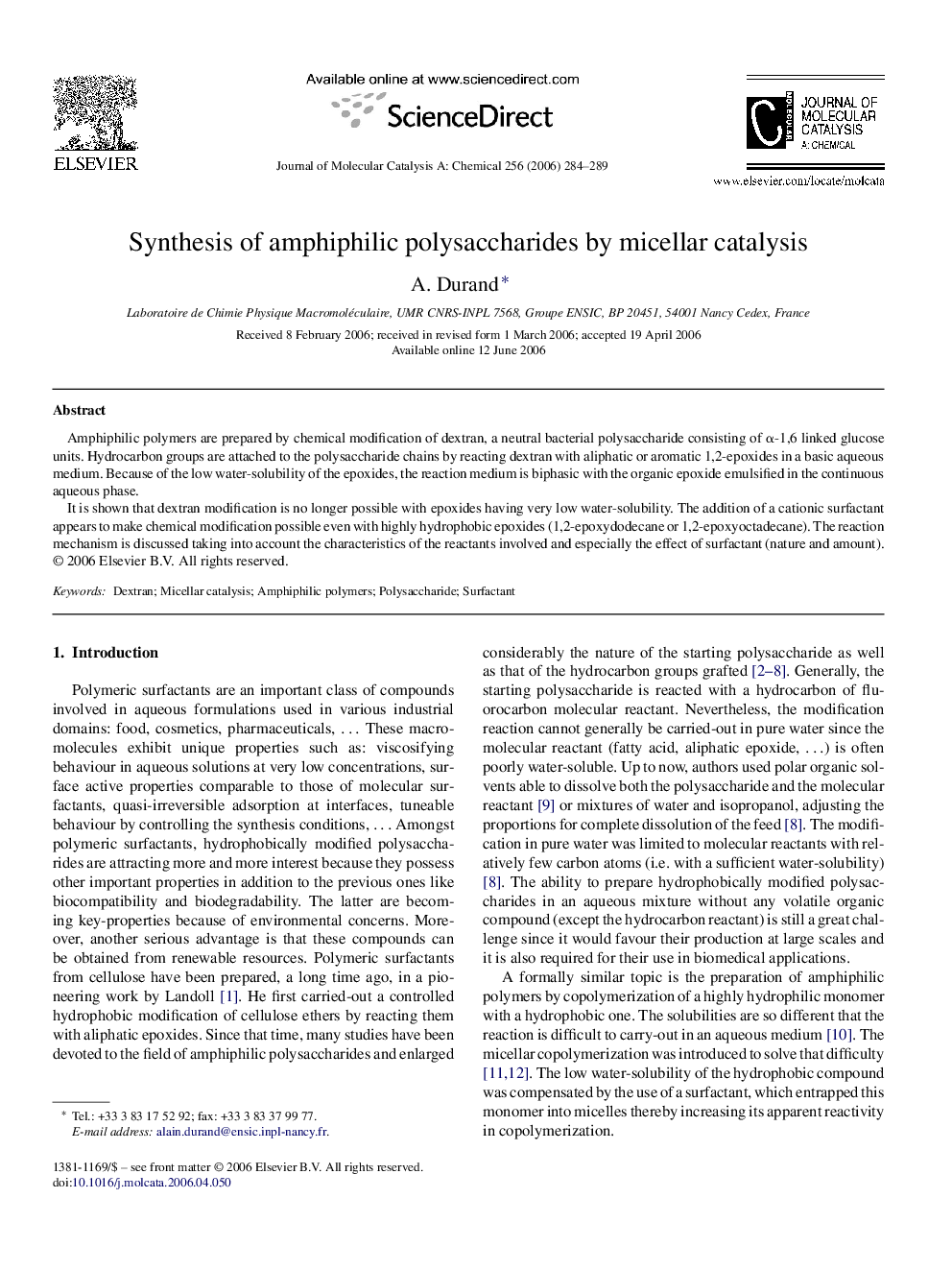 Synthesis of amphiphilic polysaccharides by micellar catalysis