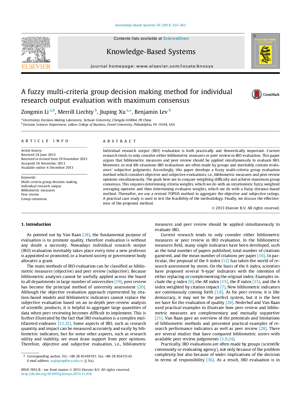 A fuzzy multi-criteria group decision making method for individual research output evaluation with maximum consensus