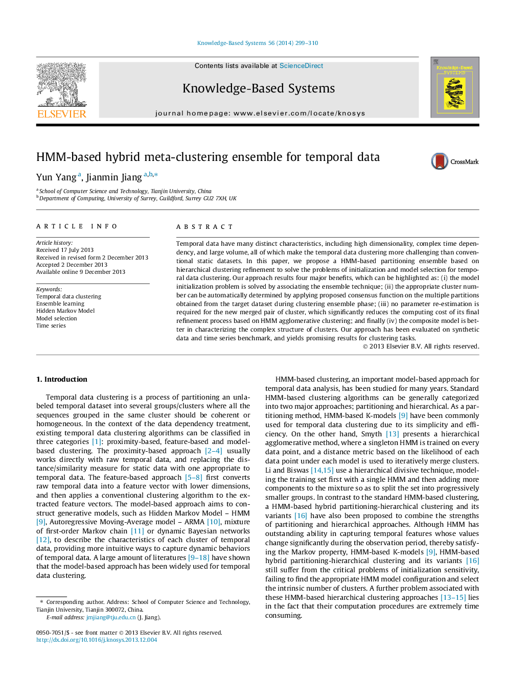 HMM-based hybrid meta-clustering ensemble for temporal data