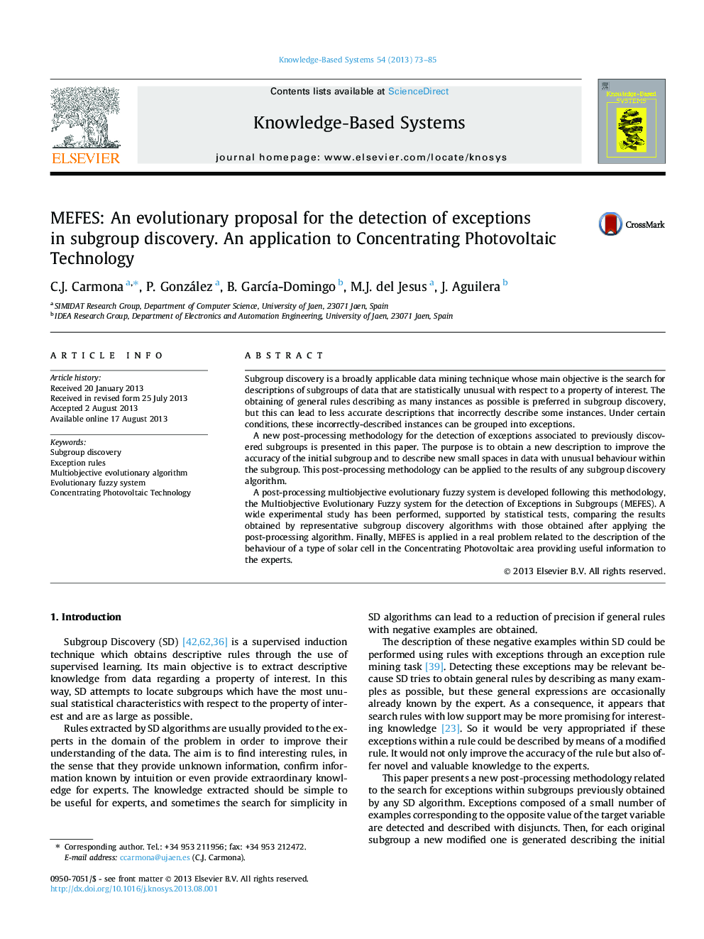 MEFES: An evolutionary proposal for the detection of exceptions in subgroup discovery. An application to Concentrating Photovoltaic Technology