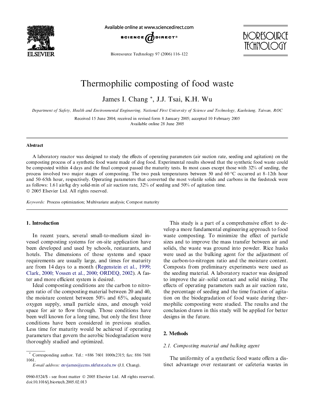 Thermophilic composting of food waste