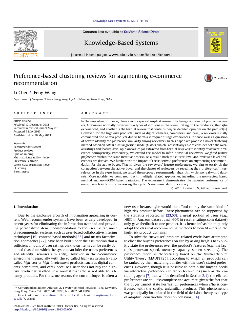 Preference-based clustering reviews for augmenting e-commerce recommendation