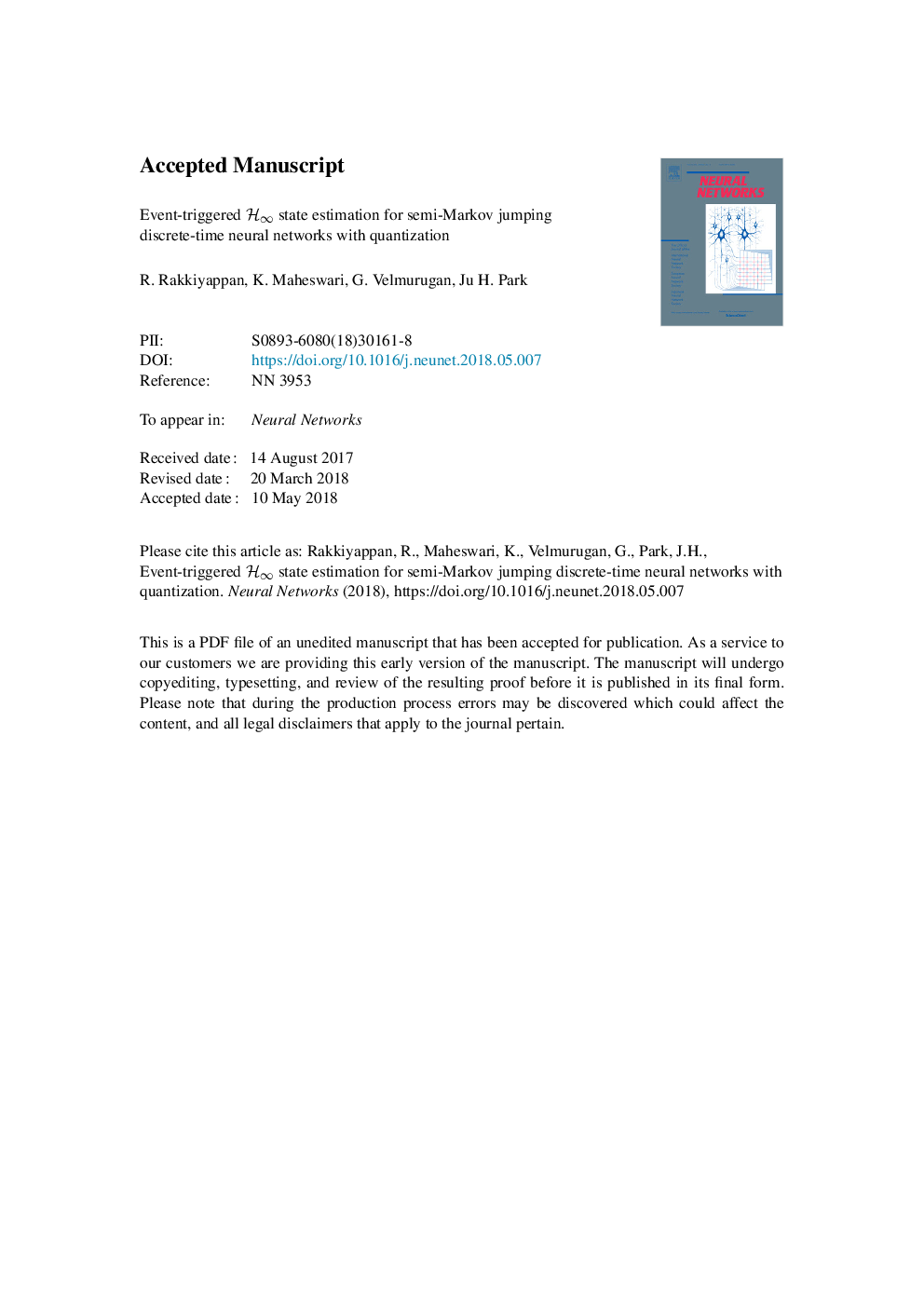 Event-triggered Hâ state estimation for semi-Markov jumping discrete-time neural networks with quantization