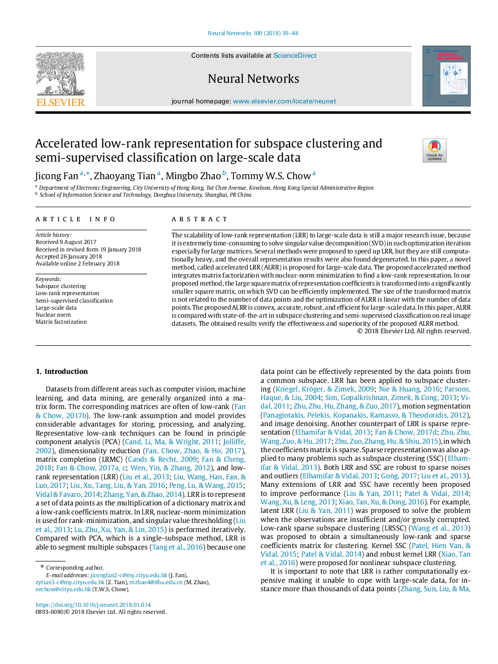 Accelerated low-rank representation for subspace clustering and semi-supervised classification on large-scale data