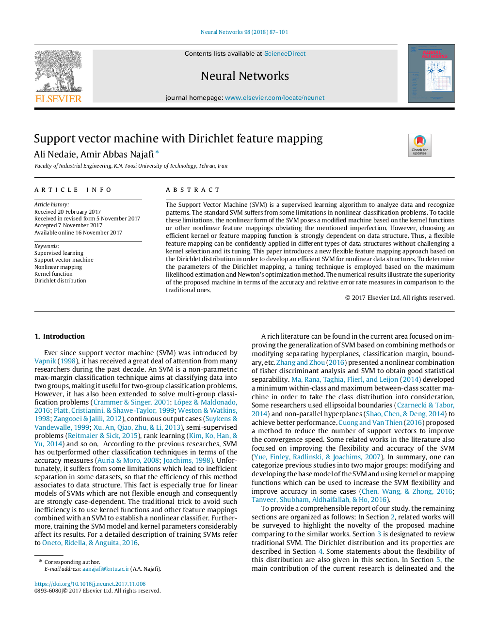 Support vector machine with Dirichlet feature mapping