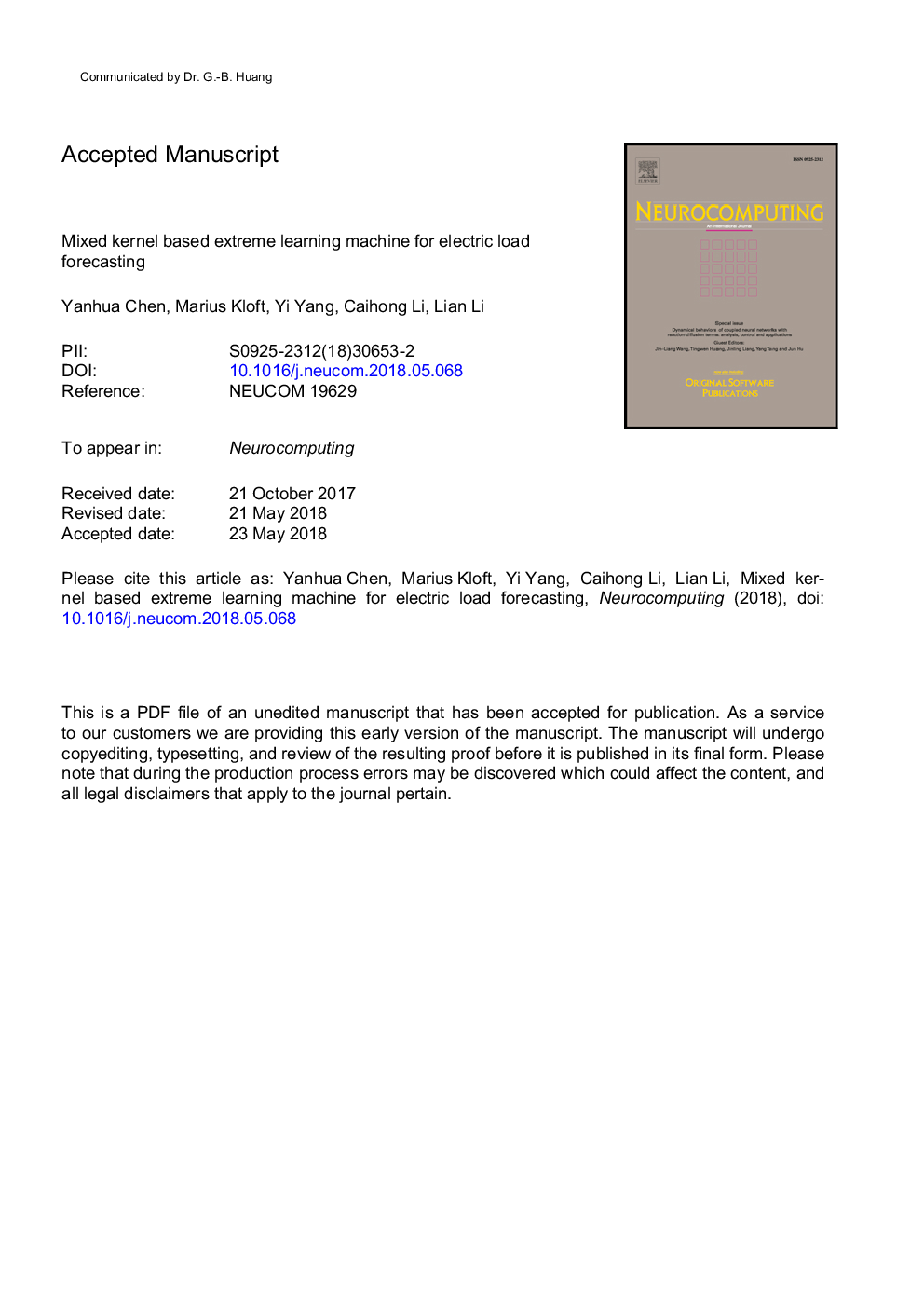 Mixed kernel based extreme learning machine for electric load forecasting