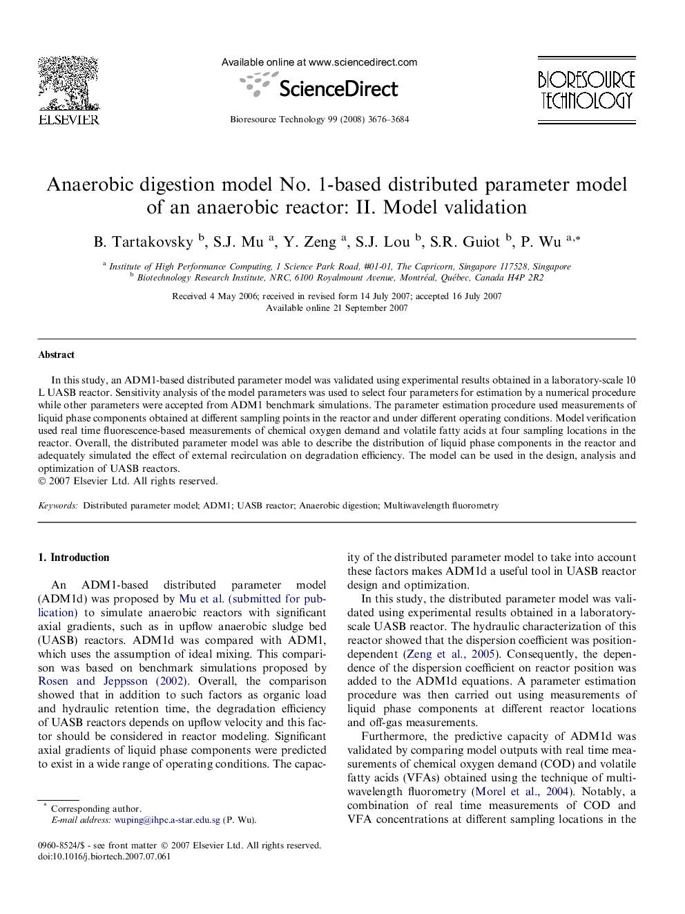 Anaerobic digestion model No. 1-based distributed parameter model of an anaerobic reactor: II. Model validation