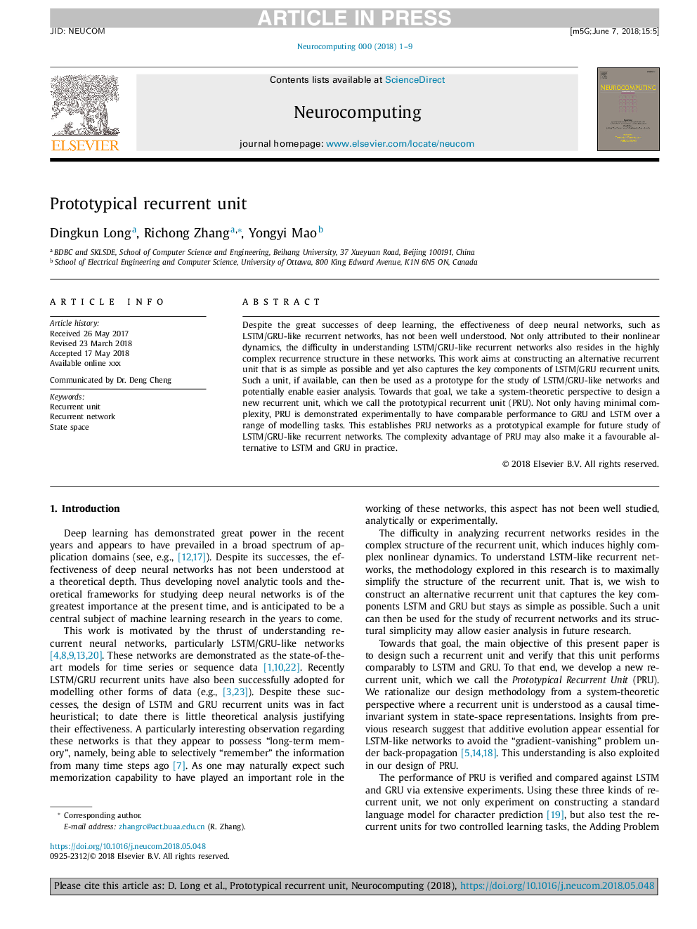 Prototypical recurrent unit