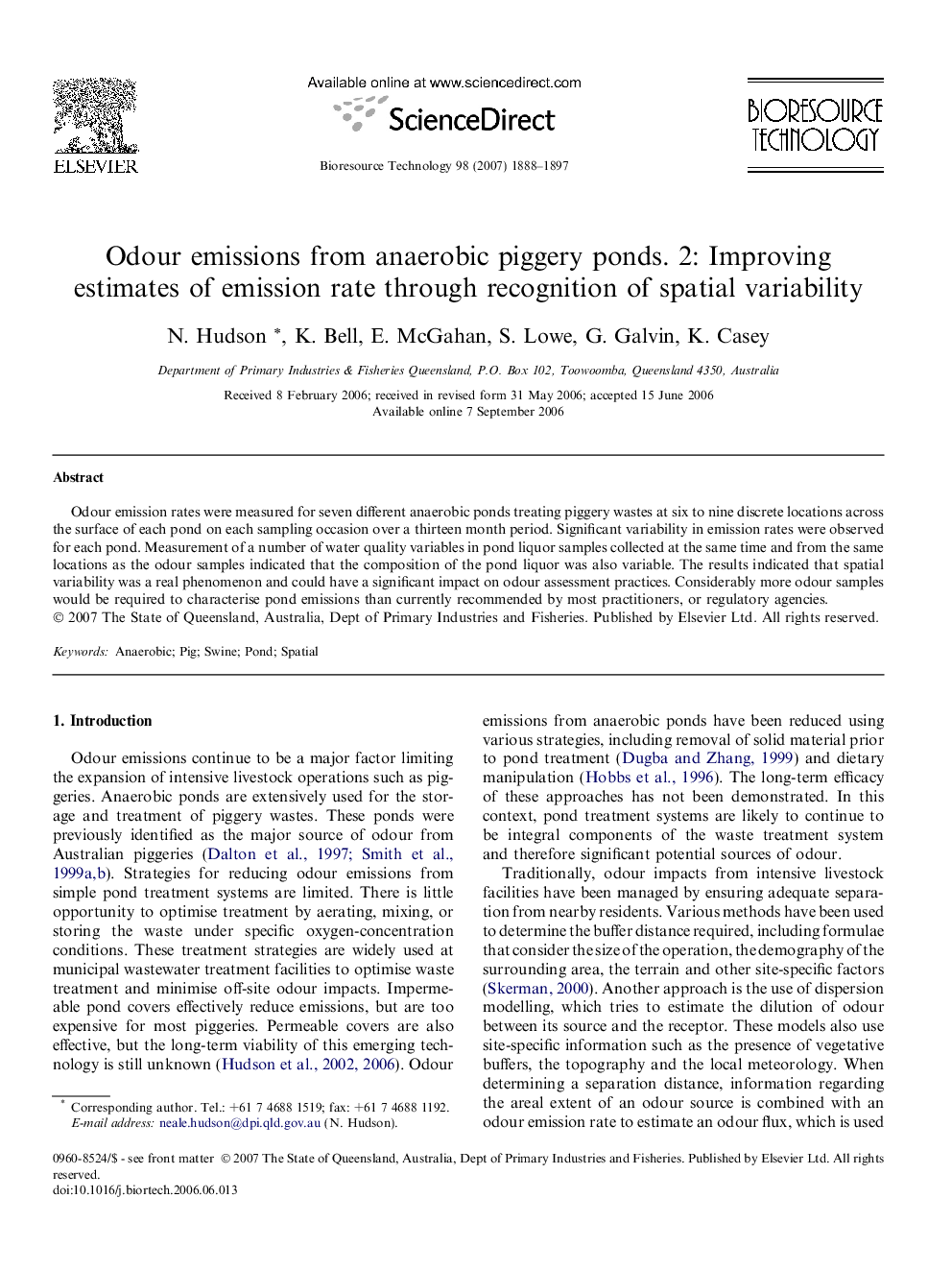 Odour emissions from anaerobic piggery ponds. 2: Improving estimates of emission rate through recognition of spatial variability