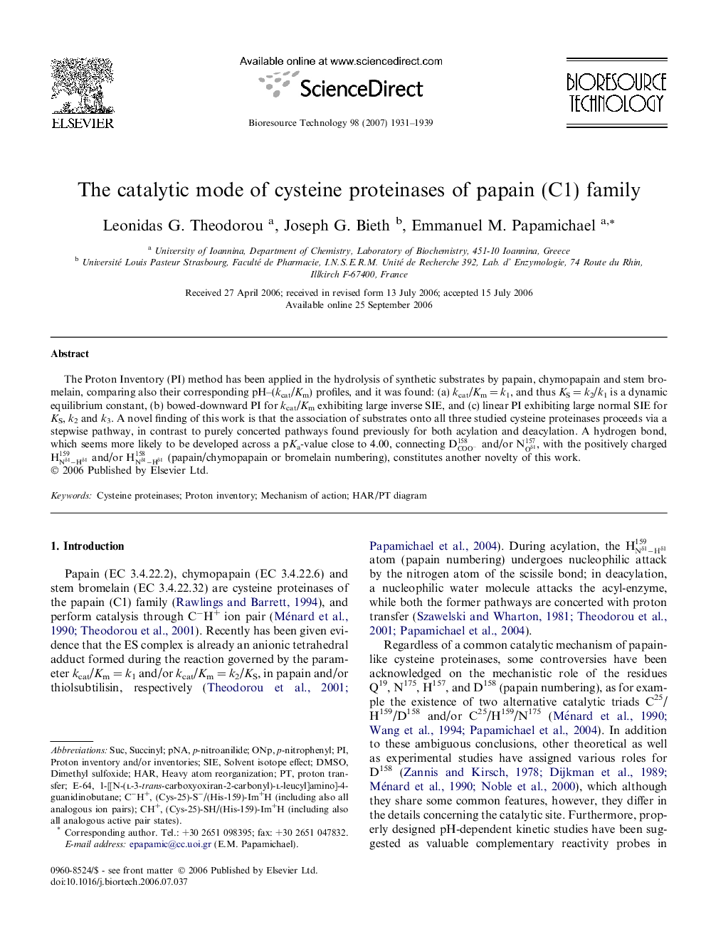 The catalytic mode of cysteine proteinases of papain (C1) family