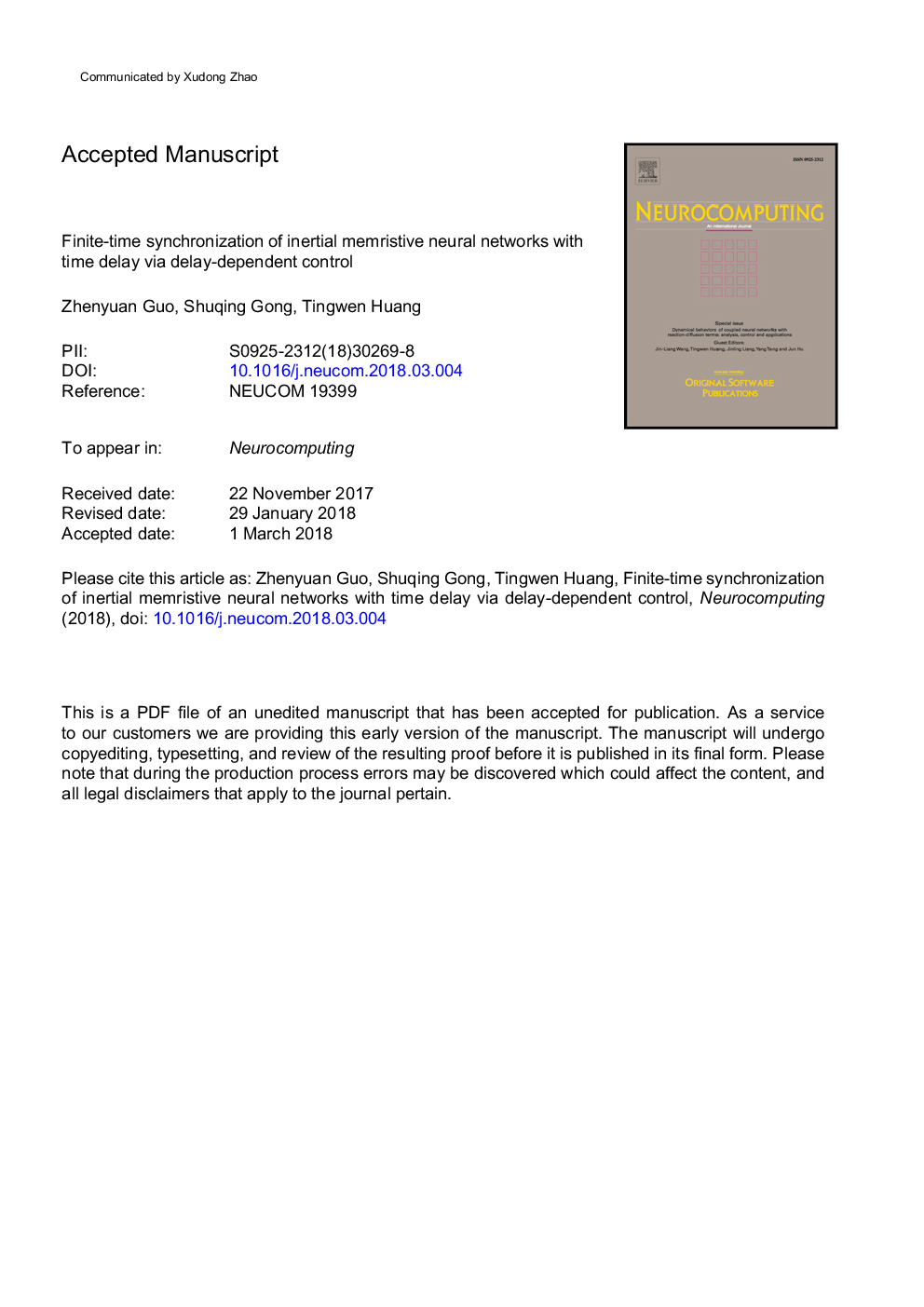 Finite-time synchronization of inertial memristive neural networks with time delay via delay-dependent control