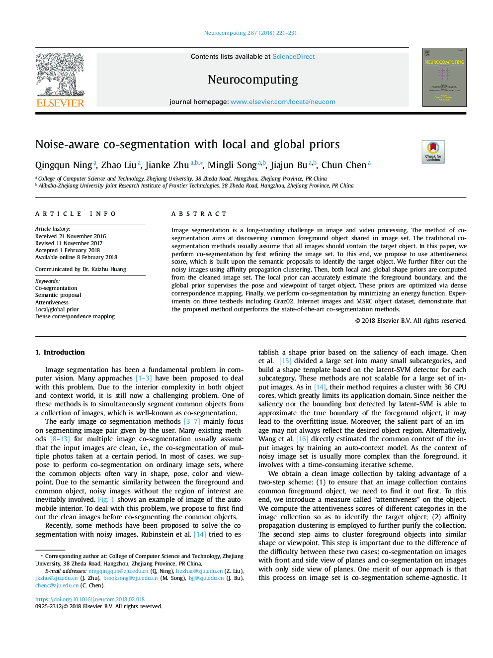 Noise-aware co-segmentation with local and global priors