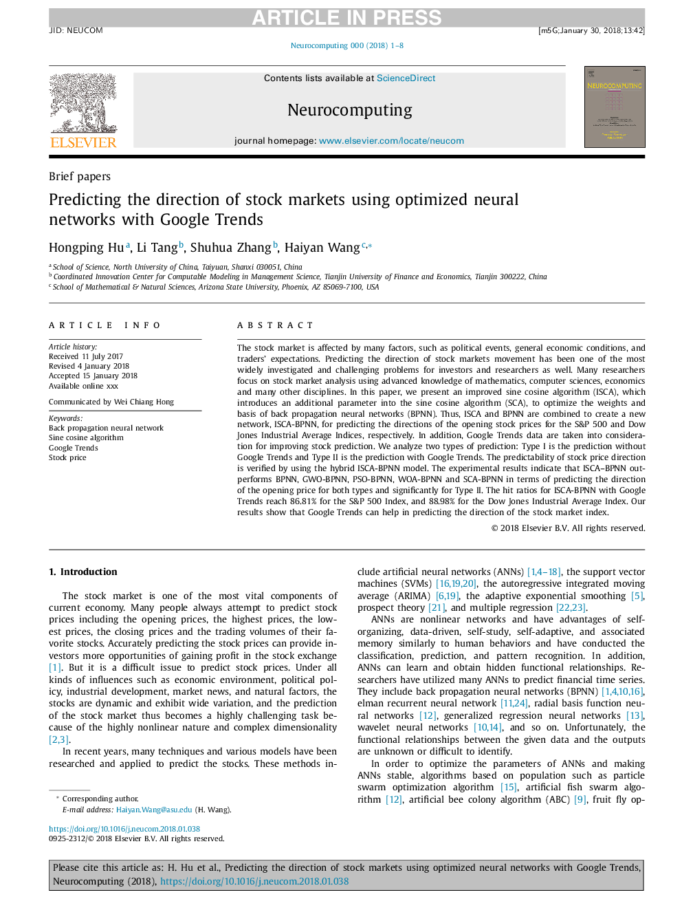 Predicting the direction of stock markets using optimized neural networks with Google Trends