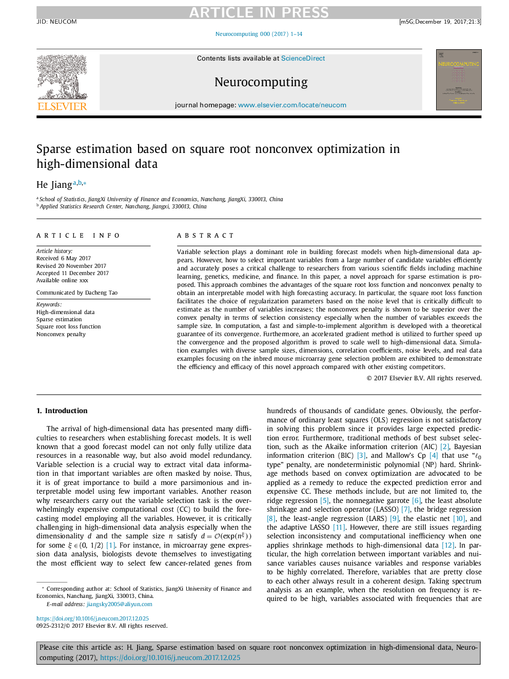 Sparse estimation based on square root nonconvex optimization in high-dimensional data