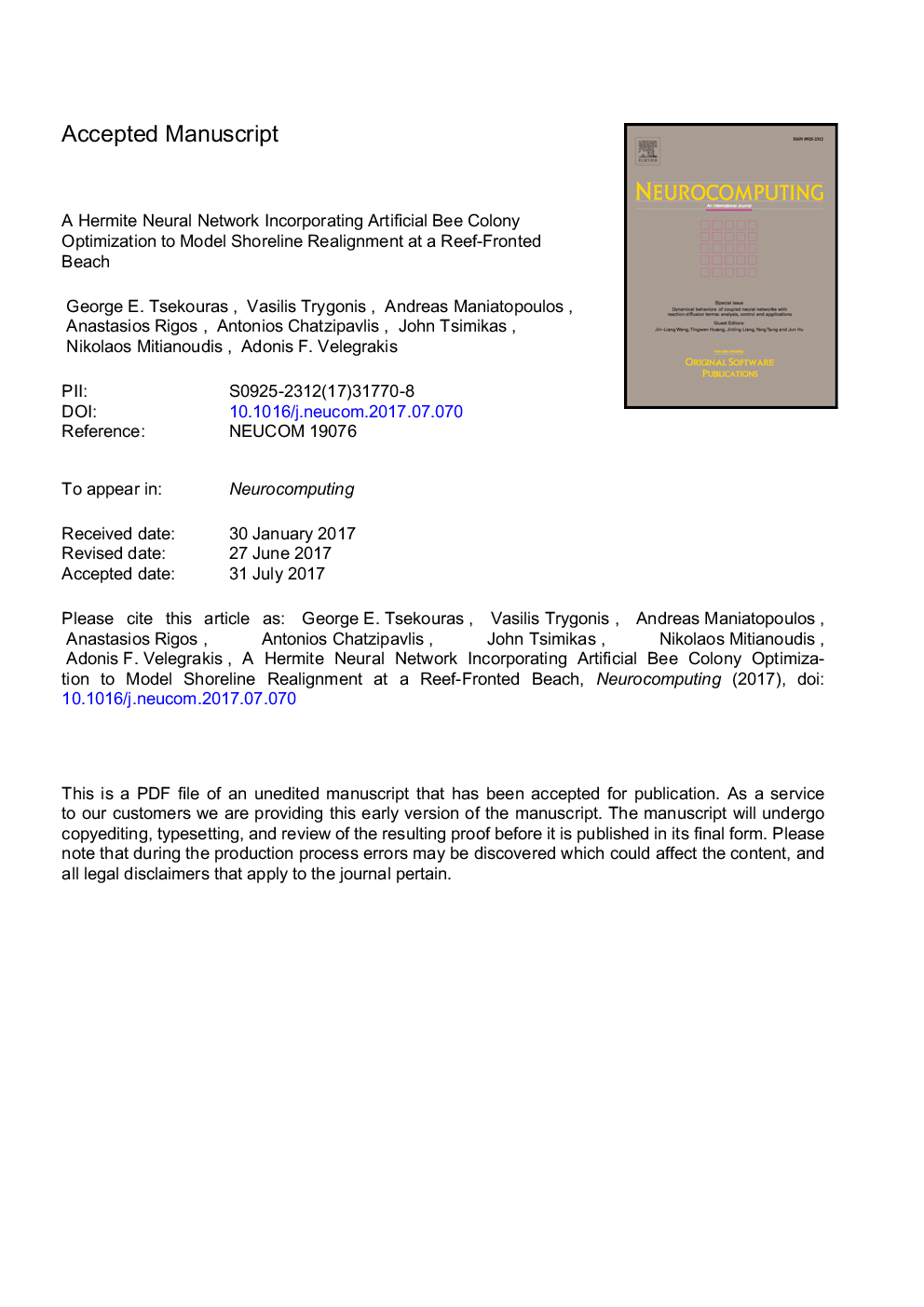 A Hermite neural network incorporating artificial bee colony optimization to model shoreline realignment at a reef-fronted beach