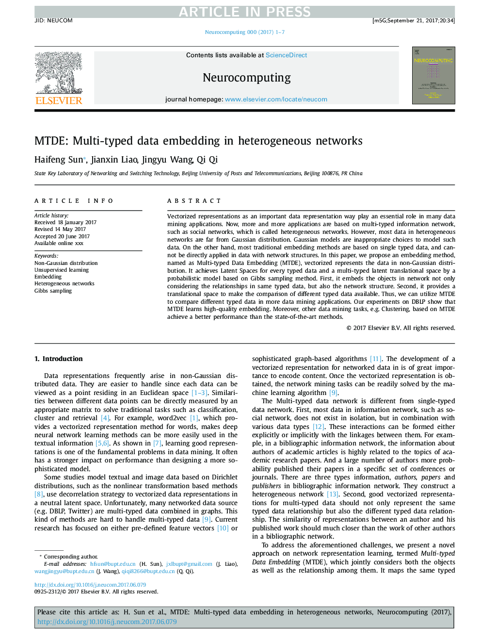 MTDE: Multi-typed data embedding in heterogeneous networks