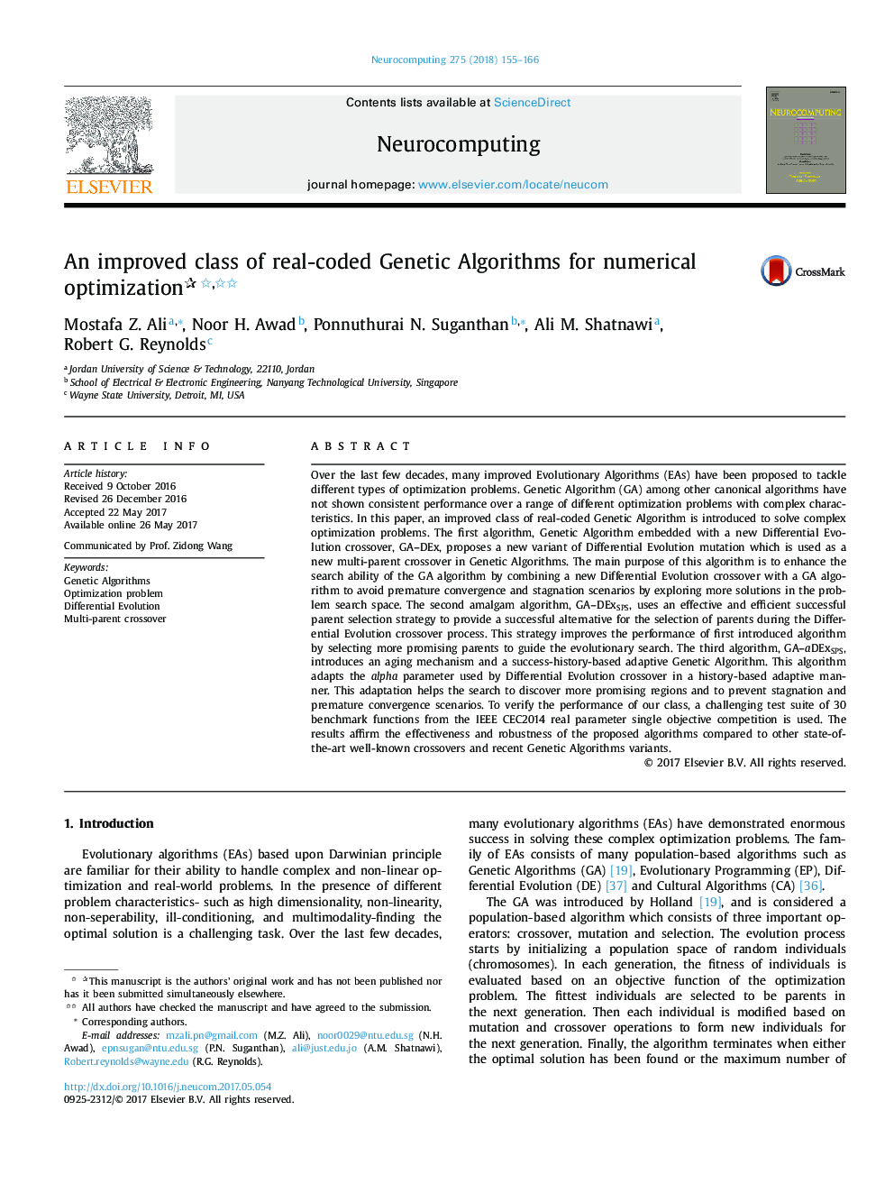 An improved class of real-coded Genetic Algorithms for numerical optimizationâ°