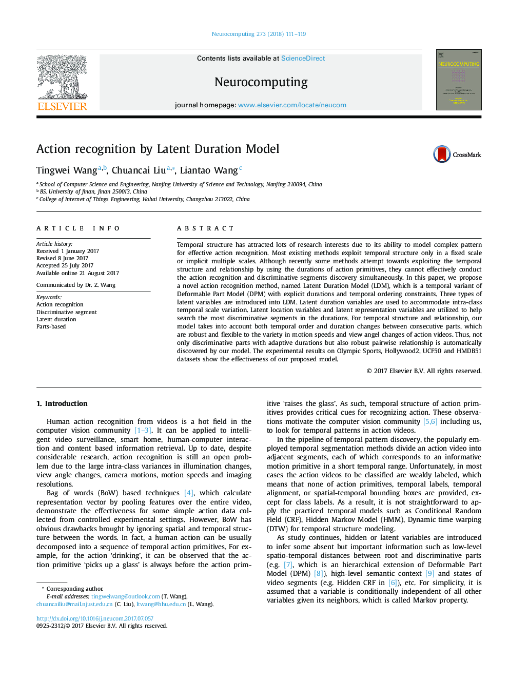 Action recognition by Latent Duration Model