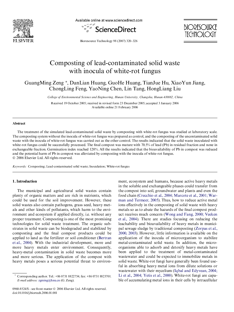 Composting of lead-contaminated solid waste with inocula of white-rot fungus