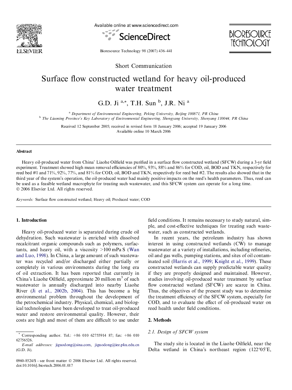 Surface flow constructed wetland for heavy oil-produced water treatment