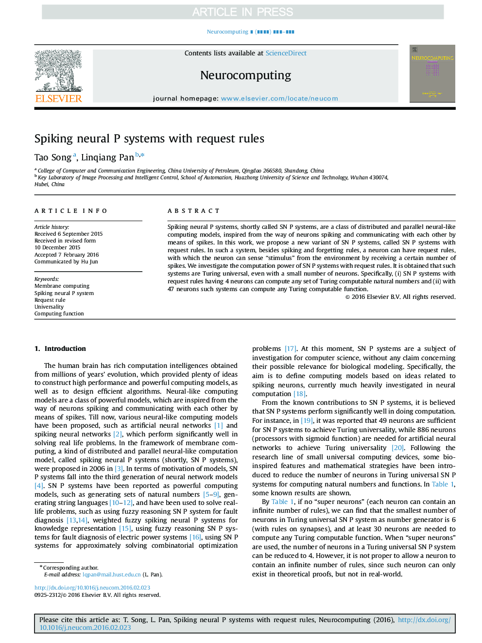 Spiking neural P systems with request rules