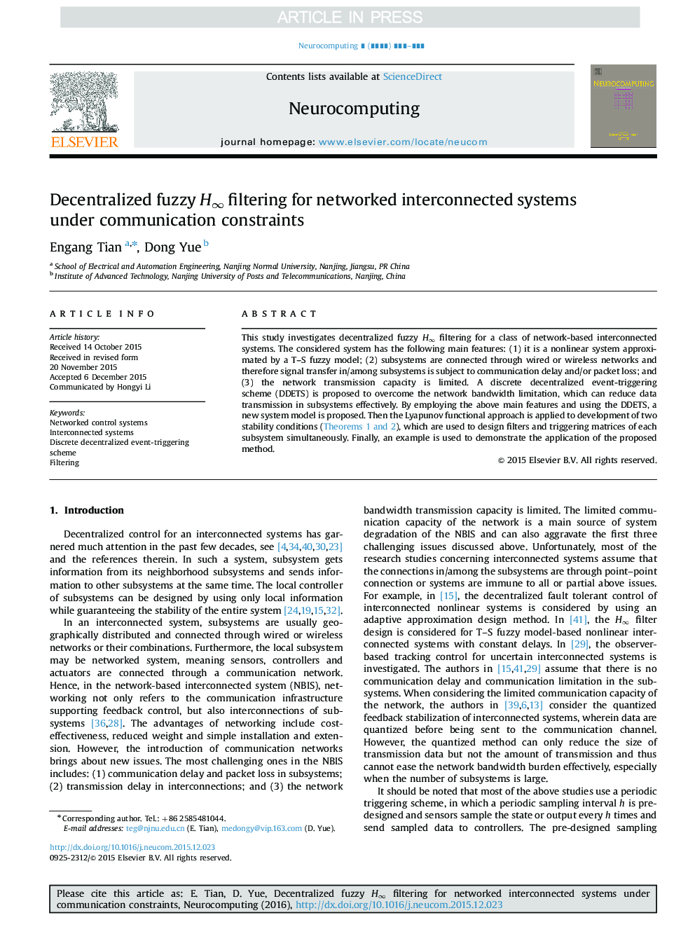 Decentralized fuzzy Hâ filtering for networked interconnected systems under communication constraints