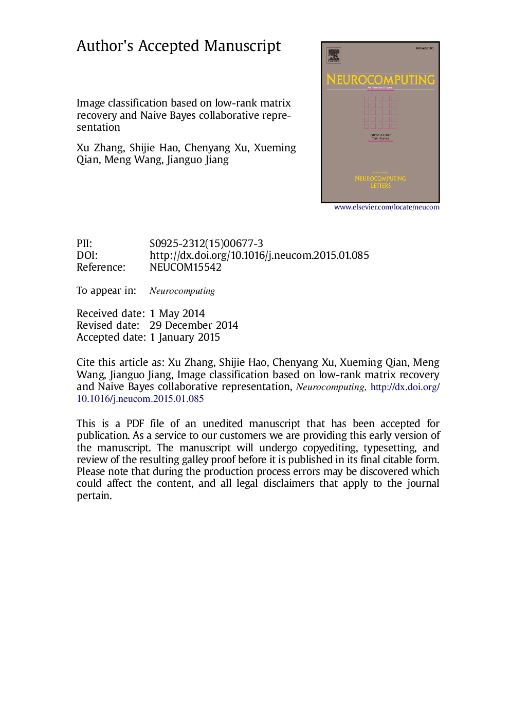 Image classification based on low-rank matrix recovery and Naive Bayes collaborative representation