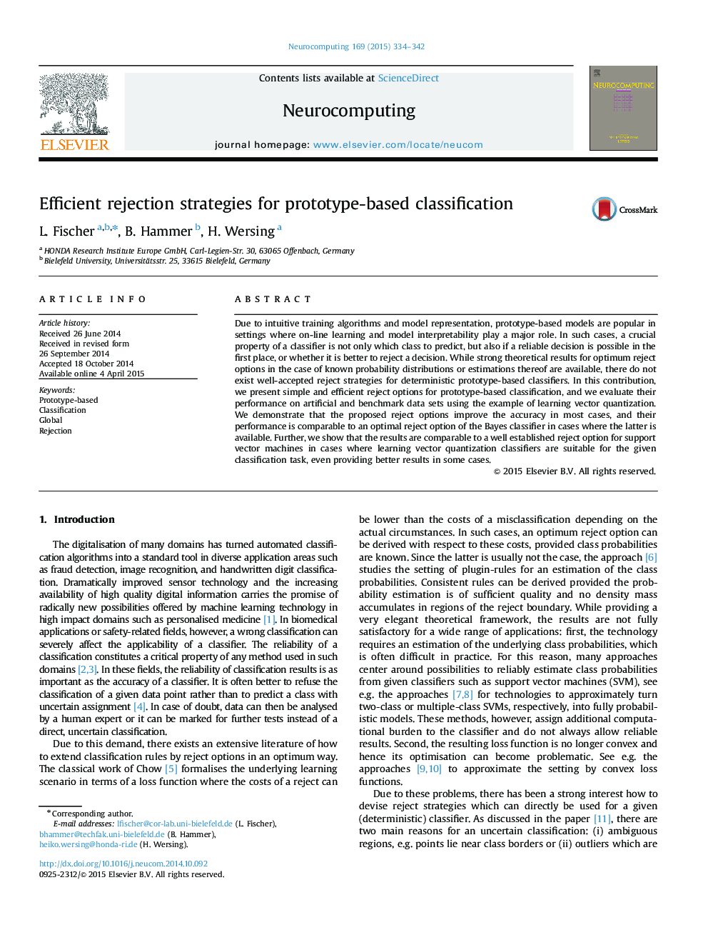 Efficient rejection strategies for prototype-based classification