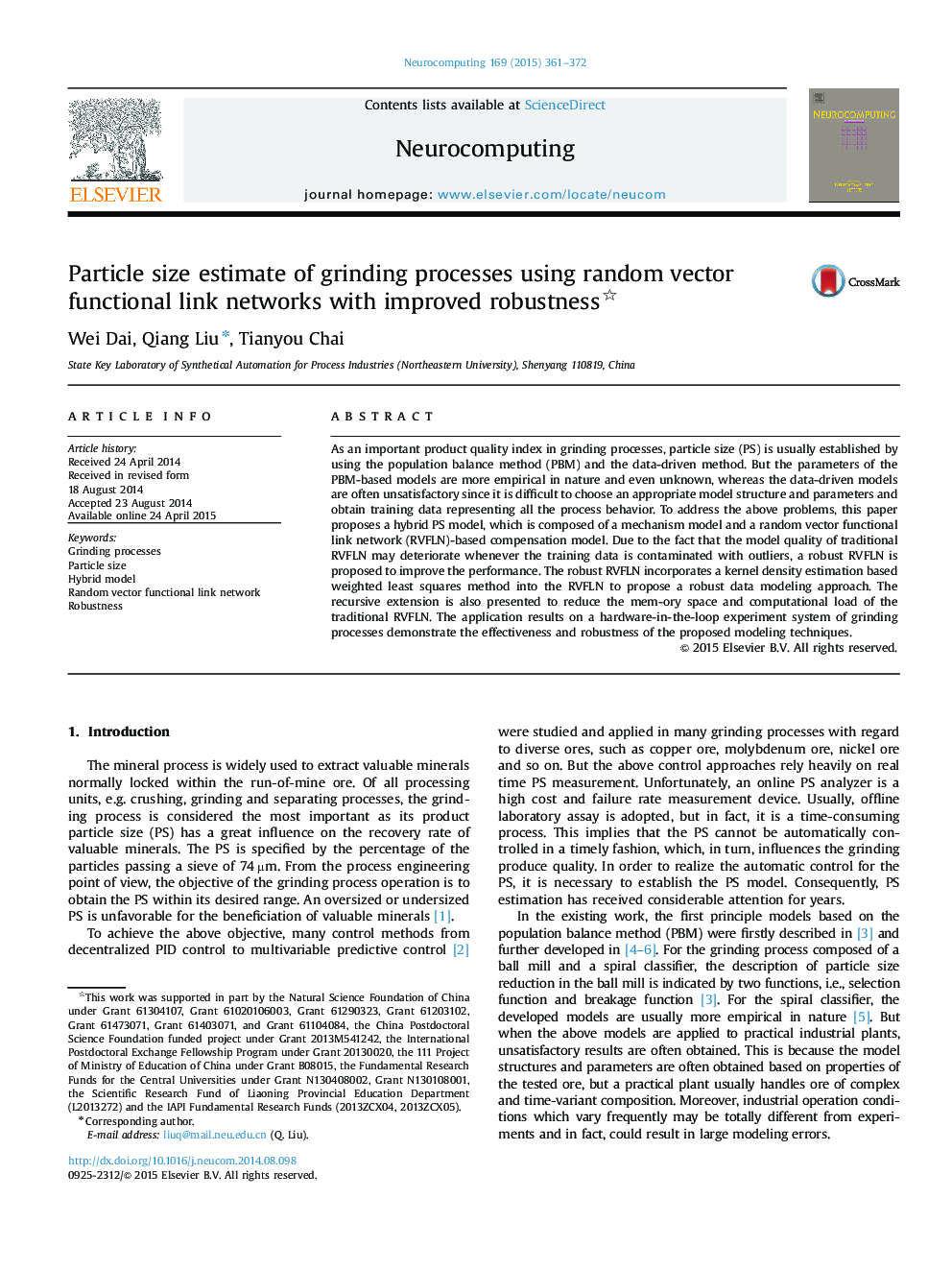 Particle size estimate of grinding processes using random vector functional link networks with improved robustness