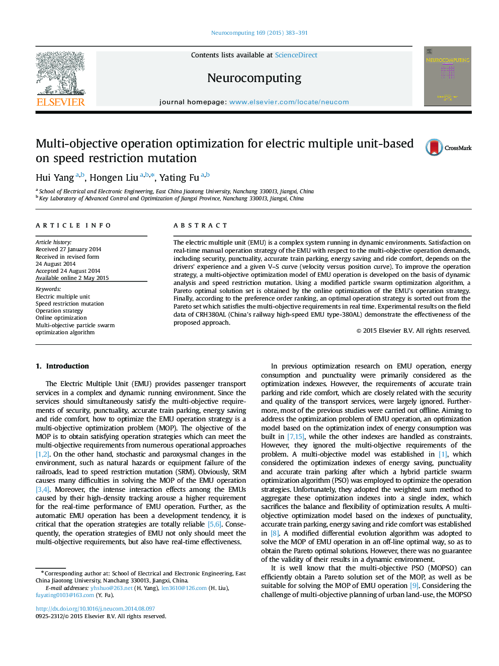 Multi-objective operation optimization for electric multiple unit-based on speed restriction mutation