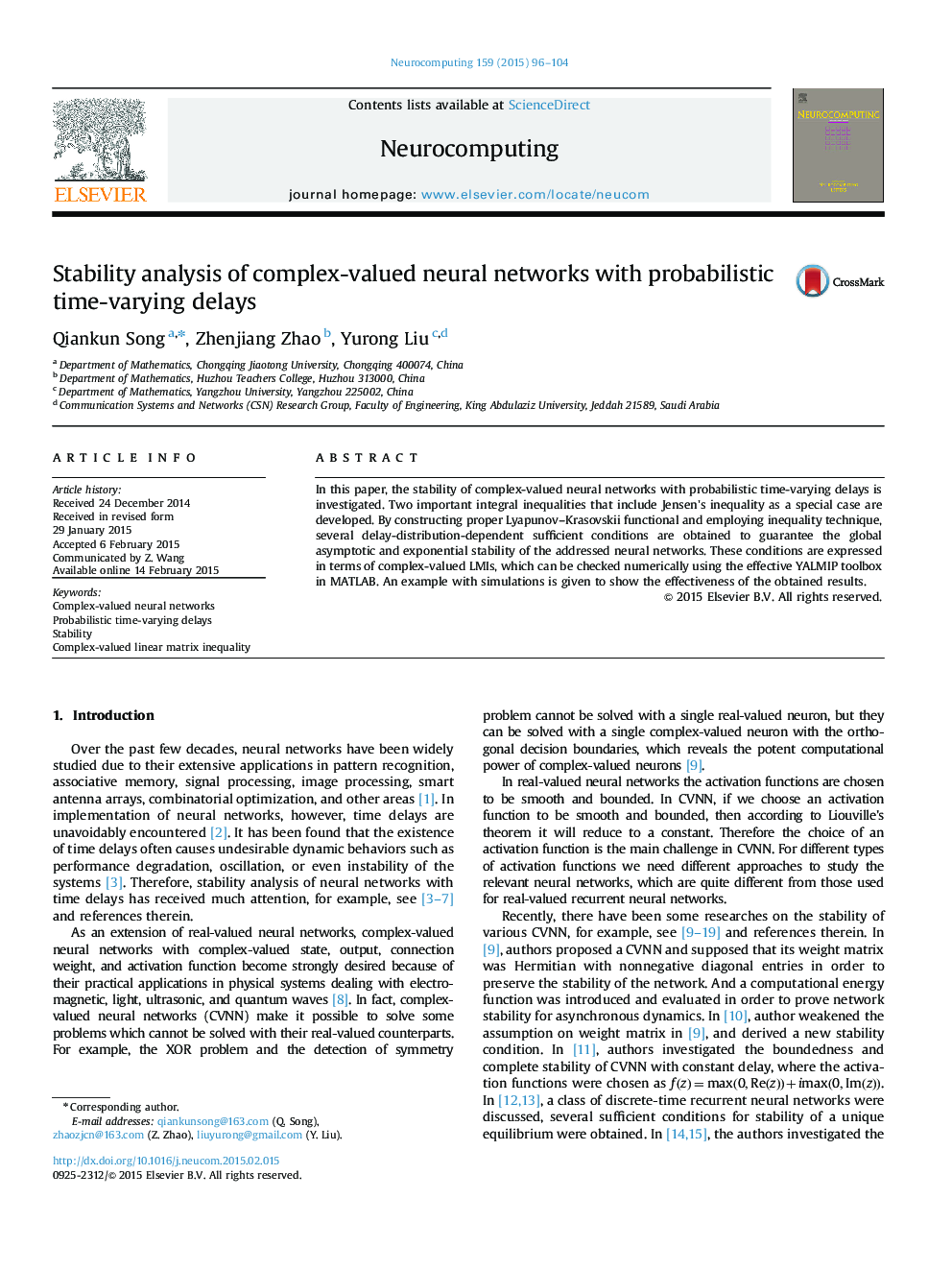 Stability analysis of complex-valued neural networks with probabilistic time-varying delays