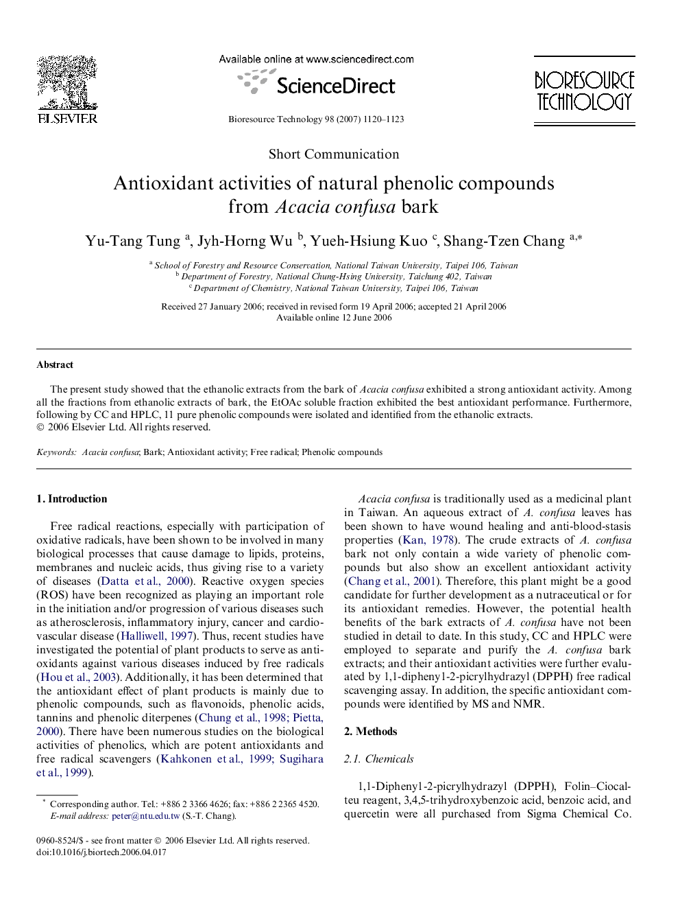 Antioxidant activities of natural phenolic compounds from Acacia confusa bark