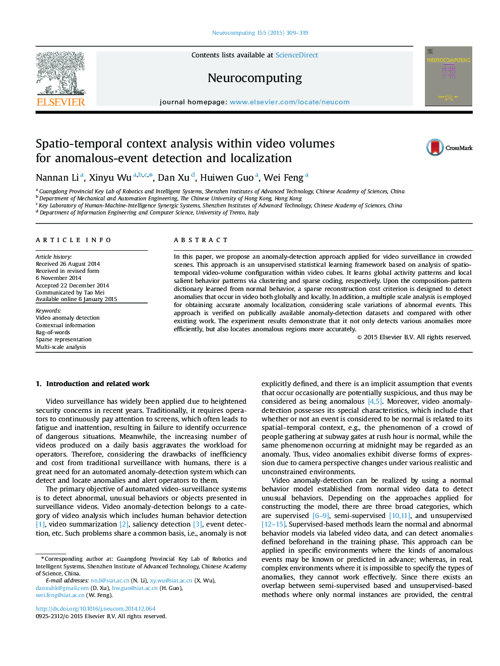 Spatio-temporal context analysis within video volumes for anomalous-event detection and localization