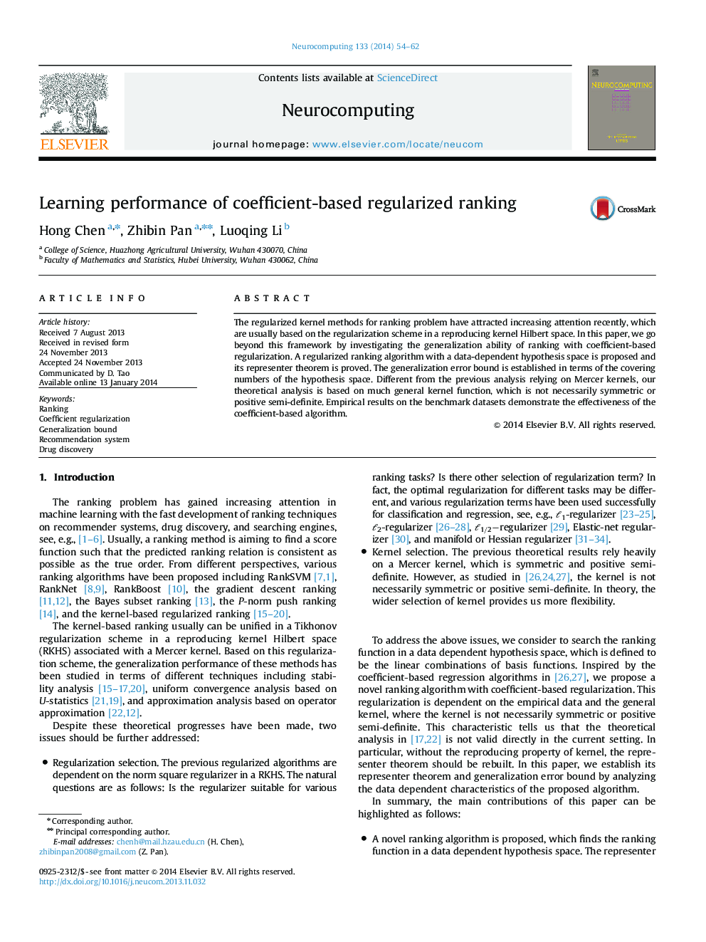 Learning performance of coefficient-based regularized ranking