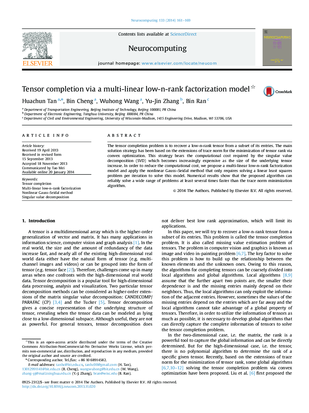 Tensor completion via a multi-linear low-n-rank factorization model