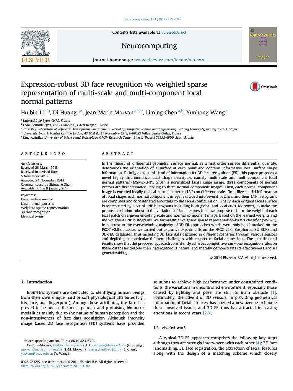 Expression-robust 3D face recognition via weighted sparse representation of multi-scale and multi-component local normal patterns