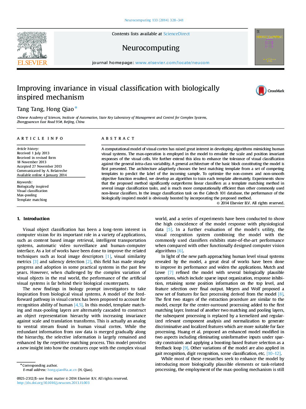 Improving invariance in visual classification with biologically inspired mechanism