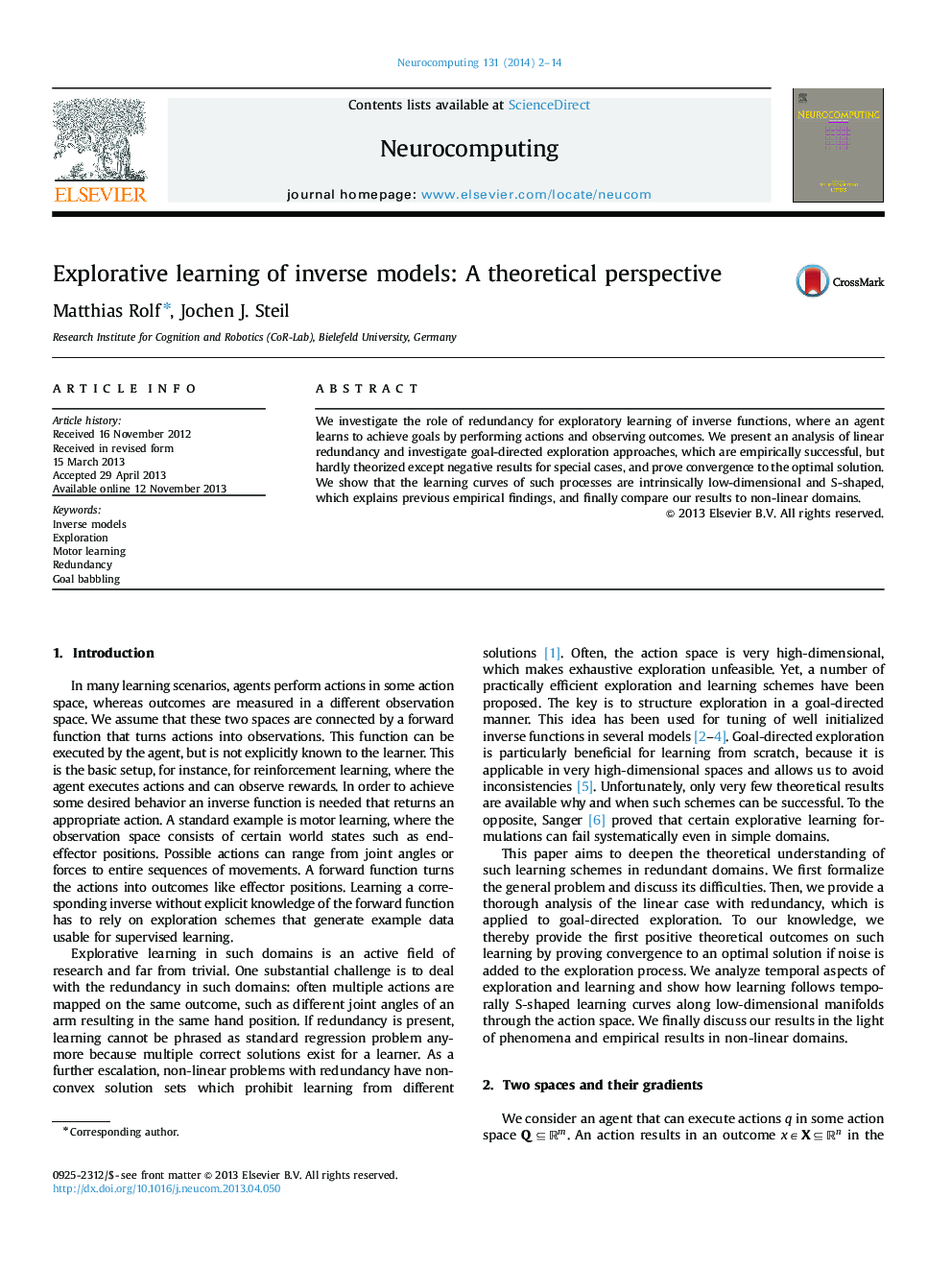 Explorative learning of inverse models: A theoretical perspective