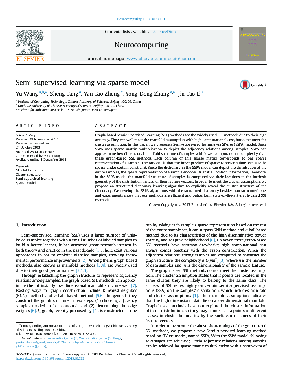 Semi-supervised learning via sparse model