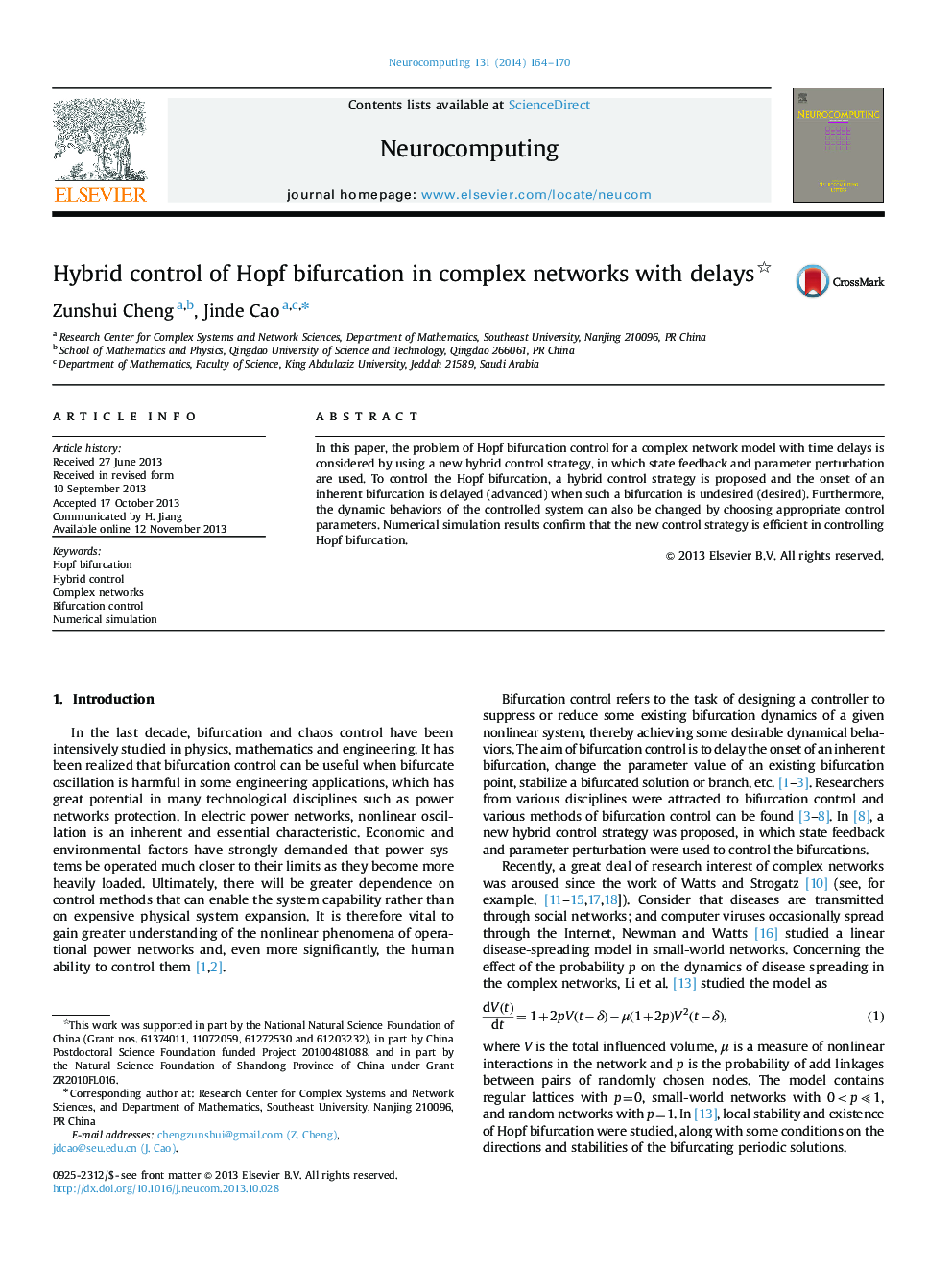 Hybrid control of Hopf bifurcation in complex networks with delays