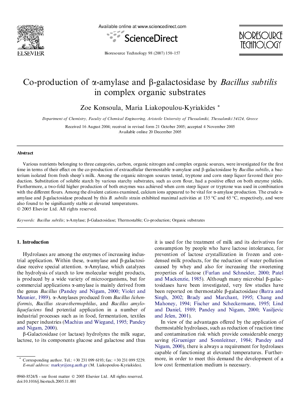 Co-production of α-amylase and β-galactosidase by Bacillus subtilis in complex organic substrates