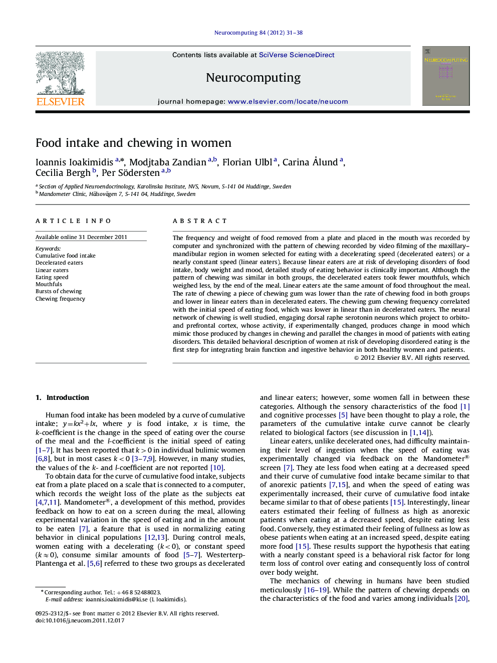 Food intake and chewing in women