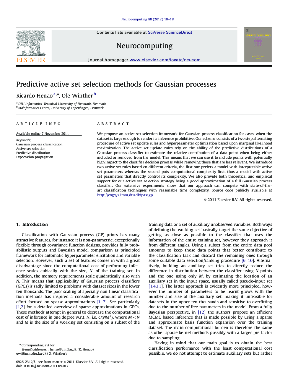 Predictive active set selection methods for Gaussian processes