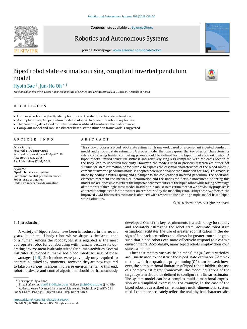 Biped robot state estimation using compliant inverted pendulum model