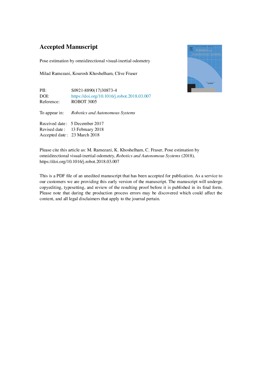 Pose estimation by Omnidirectional Visual-Inertial Odometry