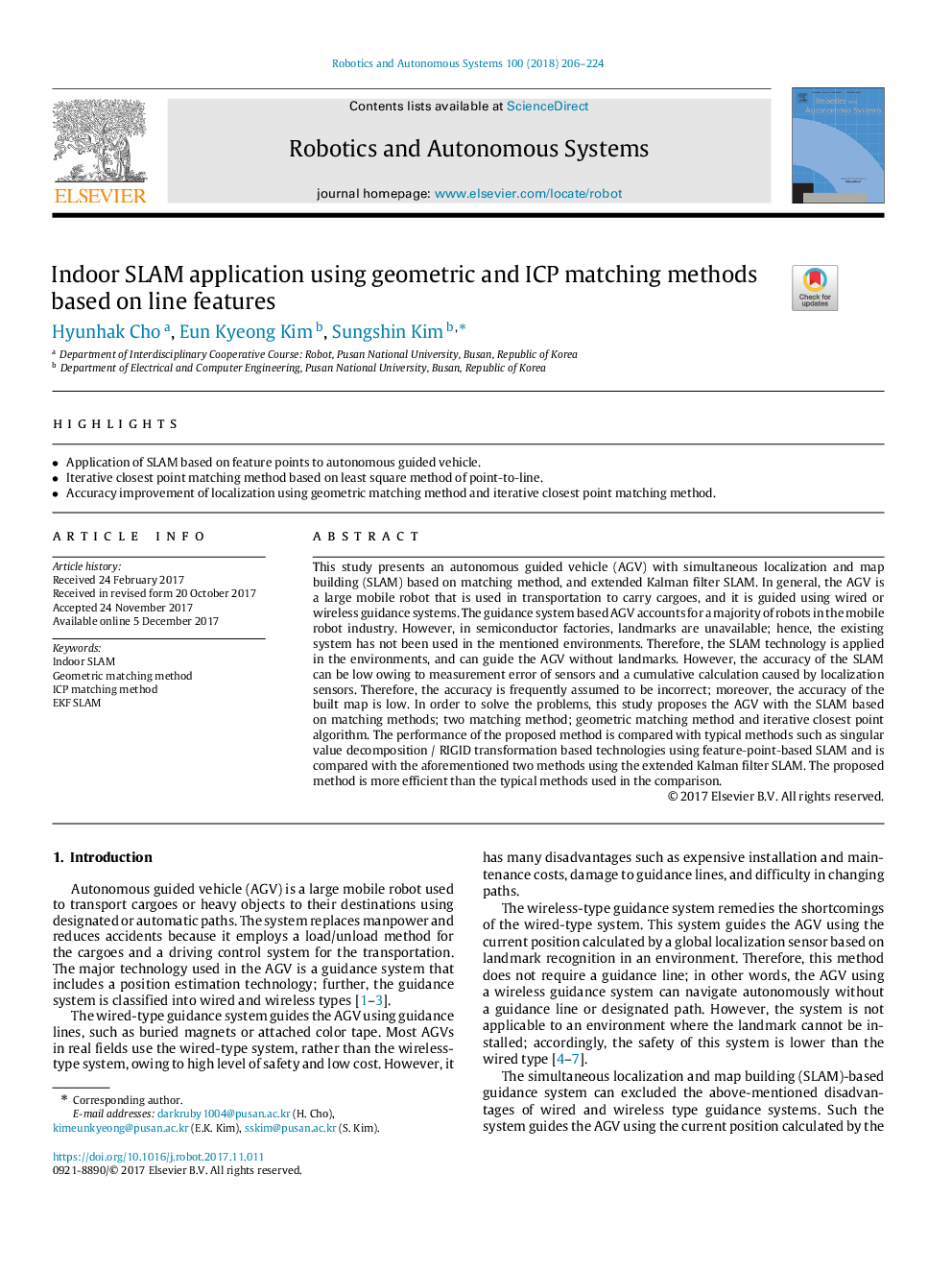عکس صفحه اول مقاله: Indoor SLAM application using geometric and ICP matching methods based on line features Indoor SLAM application using geometric and ICP matching methods based on line features