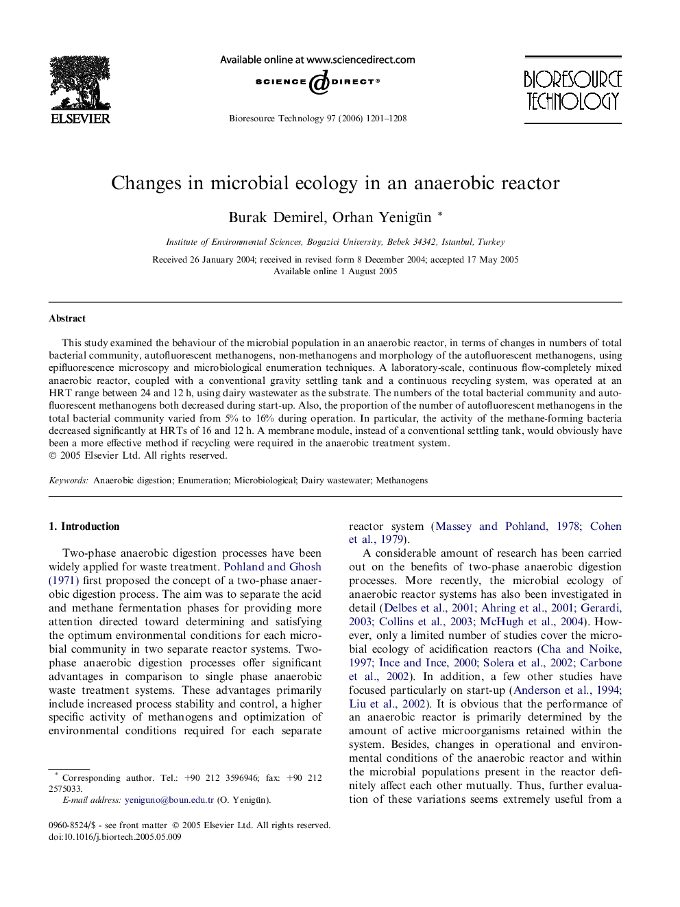 Changes in microbial ecology in an anaerobic reactor