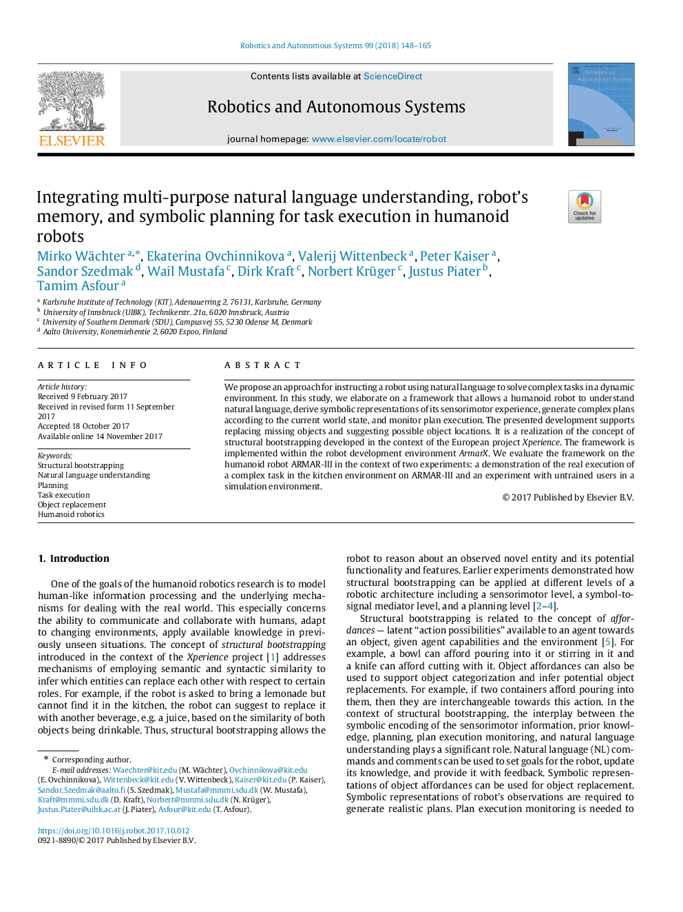 Integrating multi-purpose natural language understanding, robot's memory, and symbolic planning for task execution in humanoid robots