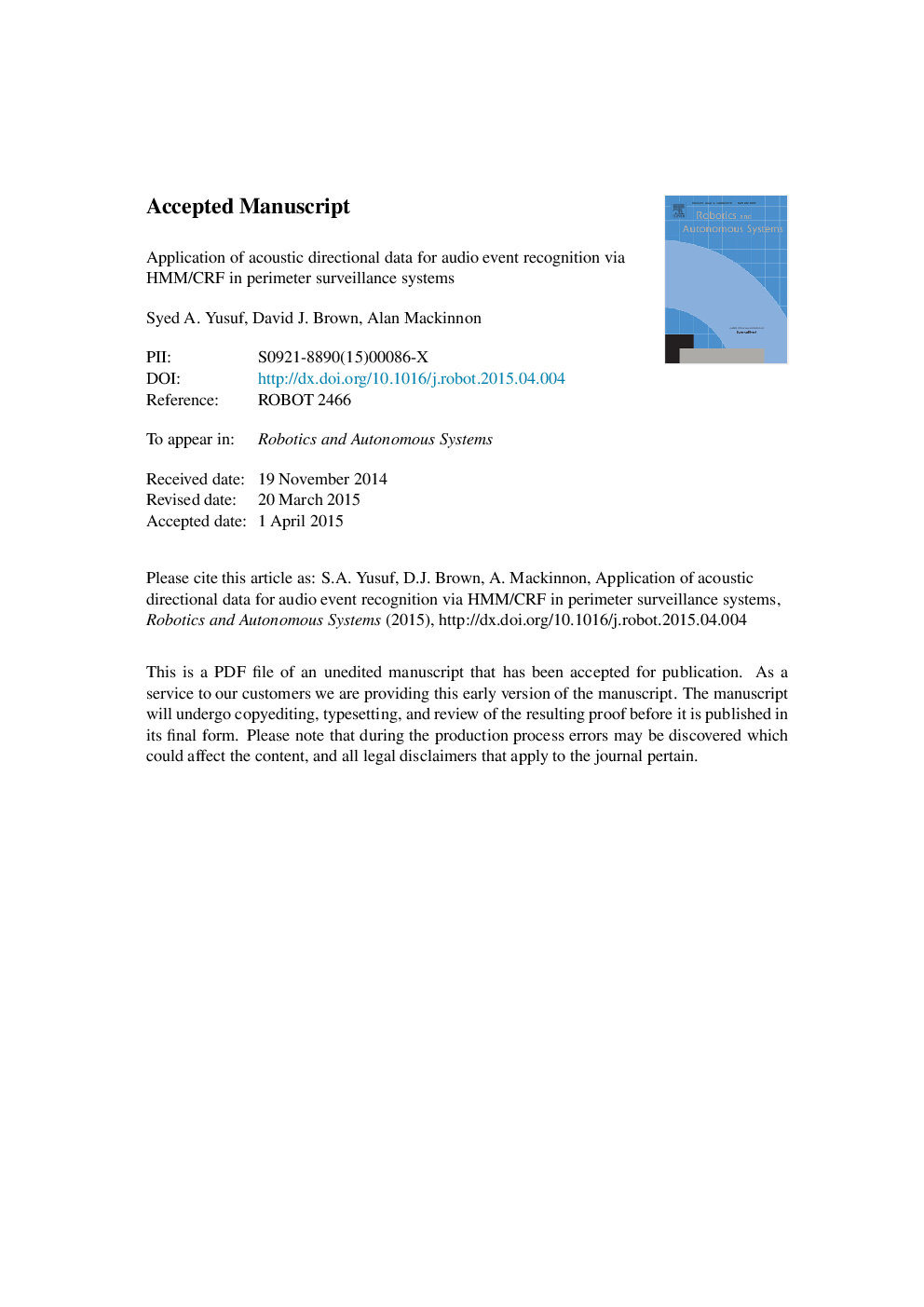 Application of acoustic directional data for audio event recognition via HMM/CRF in perimeter surveillance systems