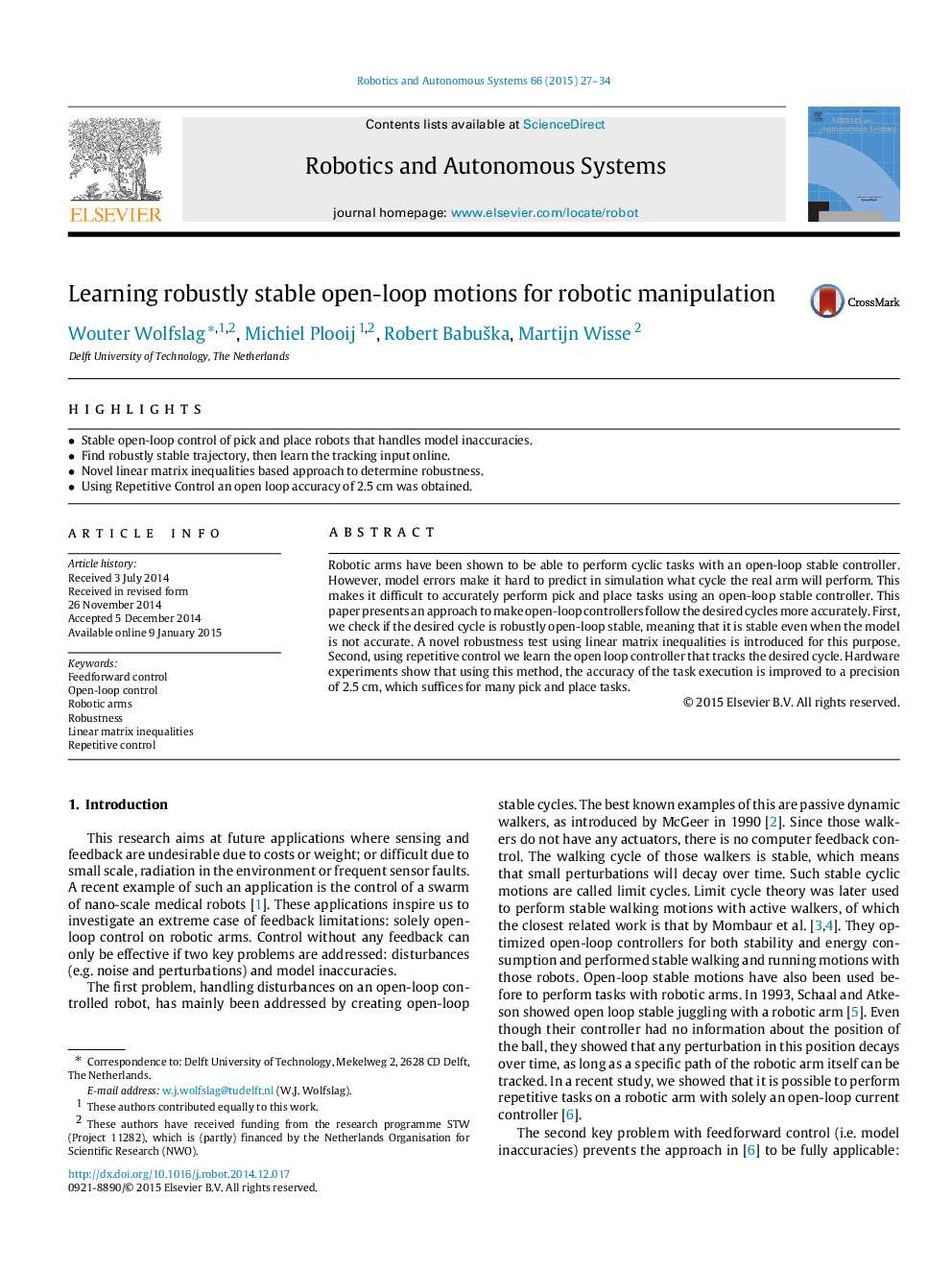 Learning robustly stable open-loop motions for robotic manipulation